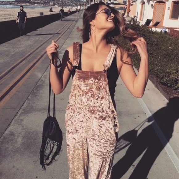 BDG Pants - Urban Outfitters • BDG Crinkle Velvet Champagne Overalls Size S-P